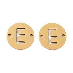 PVD Vacuum Plating 201 Stainless Steel Hollow Flat Round Links, Letter Connector Charms, Real 18K Gold Plated, Letter E, 12x1mm, Hole: 1.2mm(FIND-R149-03E-G)