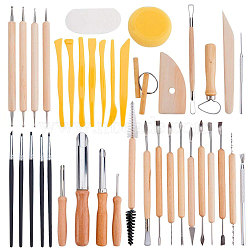 40pcs/Set Ceramic Pottery Clay Model Home Craft Art, Semi Round Hole Cutter, Ball Styluses Pottery Ceramics Tool, Plastic Clay Craft Tool, Art Pen, Mixed Color, 130x8mm(TOOL-BC0007-02)