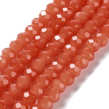 Baking Painted Imitation Jade Glass Bead Strands, Faceted Rondelle, Tomato, 4x3mm, Hole: 1mm, about 113~115pcs/strand, 41~42cm