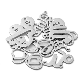 15Pcs Titanium Steel Pendants, Constellations, Letter, Number, Stainless Steel Color, 9~13x17~46x1mm, Hole: 1.2mm