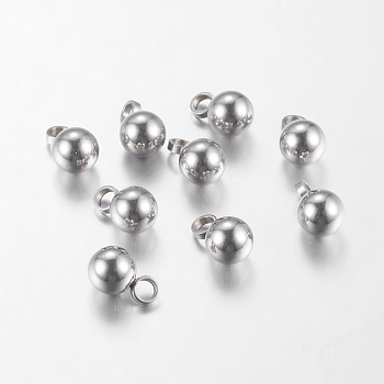 Original Color Ball Charms 304 Stainless Steel Round Pendants, 9x6mm, Hole: 2mm