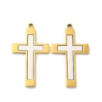 201 Stainless Steel Pendants, Cross Charm, Golden, 45x25x2.5mm, Hole: 2.7mm