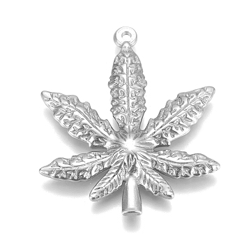 304 Stainless Steel Pendants, Pot Leaf/Hemp Leaf Shape, Weed Charms, Stainless Steel Color, 35.4x30x3.4mm, Hole: 1.6mm