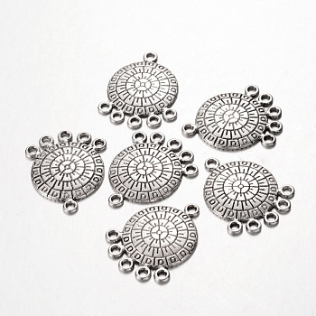 Tibetan Style Links, Flat Round, Antique Silver, Lead Free and Cadmium Free, 26x21x2mm, Hole: 2mm