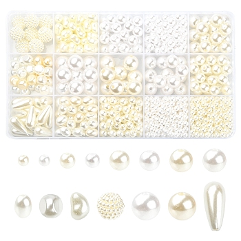Cuentas acrílicas de perlas de imitación y cuentas de perlas de imitación de plástico abs, teñido, Redondo y ovalado, color mezclado, 4~12x3.5~11.5mm, agujero: 1~2.7 mm