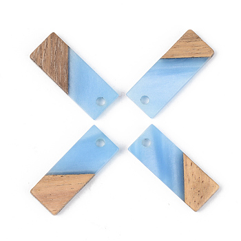 Resin & Walnut Wood Pendants, Opaque, Rectangle, Cornflower Blue, 23x8.5x3mm, Hole: 2mm