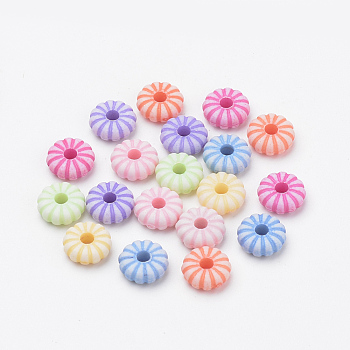 Craft Style Acrylic Beads, Flat Round/Pumpkin, Mixed Color, 8.5x2mm, Hole: 2mm, about 2600pcs/500g