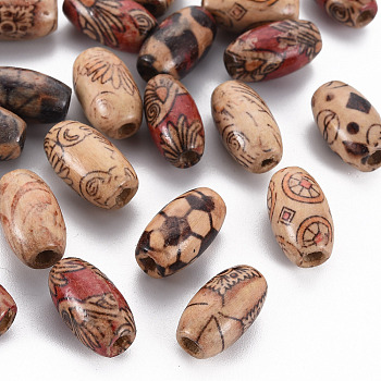 Printed Natural Wood Beads, Oval, Mixed Color, 14~15x8mm, Hole: 3mm