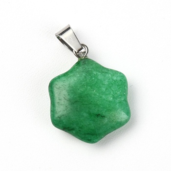 Natural Green Aventurine Pendants, with Platinum Alloy Findings, Star, 23x18.5x6mm, Hole: 7.5x4.5mm