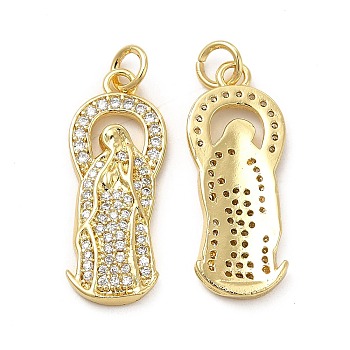 Brass Micro Pave Cubic Zirconia Pendants, with Jump Ring, Religion Virgin Mary Charm, Golden, 25x10x2mm, Hole: 3.3mm