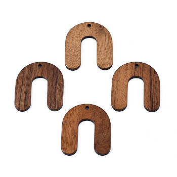 Resin & Walnut Wood Pendants, Saddle Brown, 30x27x2.5mm, Hole: 2mm