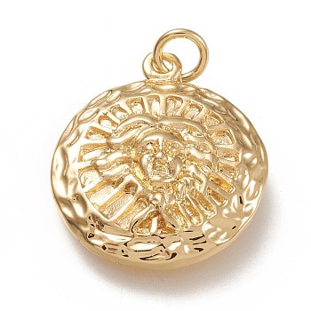 Brass Pendants, with Jump Rings, Flat Round with Woman, Real 18K Gold Plated, 25.5x22.5x4.5mm, Jump Ring: 6x1mm, 4mm Inner Diameter