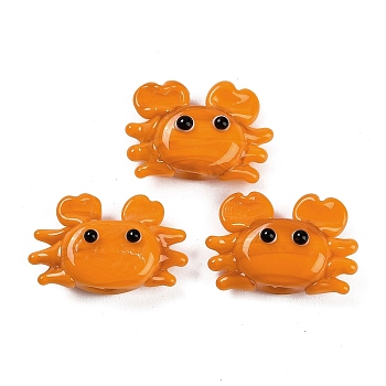 Handmade Lampwork Beads, Crab, Orange, 15~17x22~24x7.5~9mm, Hole: 1.6~2mm