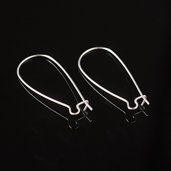 Brass Hoop Earrings Findings Kidney Ear Wires, Lead Free and Cadmium Free, Silver Color Plated, 20~21 Gauge, 33x14x0.7~0.8mm