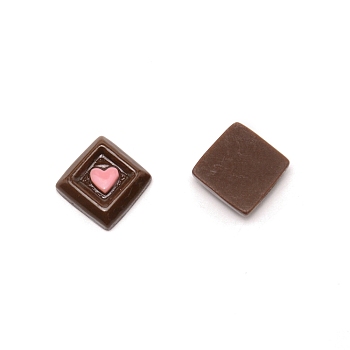 Opaque Resin Cabochons, Square with Heart, Coconut Brown, 18x18x5mm