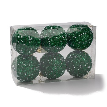 Christmas Ball Foam & Plastic Imitation Pearl Pendant Decoration, for Christmas Tree Hanging Ornaments, Dark Green, 141~150x80~82mm, 6pcs/box