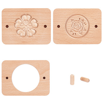 3 Styles Rose & Sakura Wooden Hand Press Moon Cake Maker, Pastry Maker Tool, with Dowel Rods, for Green Bean Cake/Bean Paste Cake, BurlyWood, 85x115x15mm, Pattern: 55~57mm