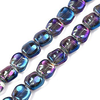 Electroplate Glass Beads Strands, Pearl Luster Plated, Square, Dodger Blue, 10.5x10.5~11x6.5mm, Hole: 1mm, about 59~60pcs/strand, 25.12~25.59 inch(63.8~65cm)