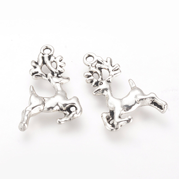 Tibetan Style Alloy Pendants, Cadmium Free & Lead Free, Christmas Reindeer/Stag, Antique Silver, 22.5x16x3mm, Hole: 1.5mm