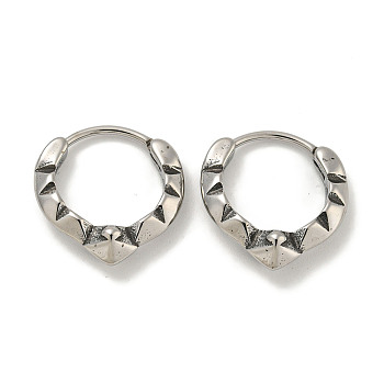 316 Surgical Stainless Steel Hoop Earrings for Women and Men, Triangle Design, Ring, Antique Silver, 15.5x15mm