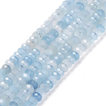 Natural Aquamarine Beads Strands, Faceted, Rondelle, 4x2mm, Hole: 0.7mm, about 157pcs/strand, 15.55 inch(39.5cm)