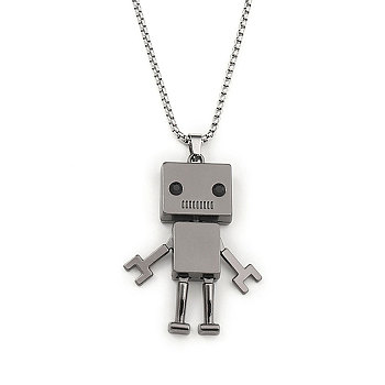 Zinc Alloy Robot Pendant Necklaces, 201 Stainless Steel Chain Necklaces, Gunmetal & Stainless Steel Color, 23.46 inch(59.6cm)