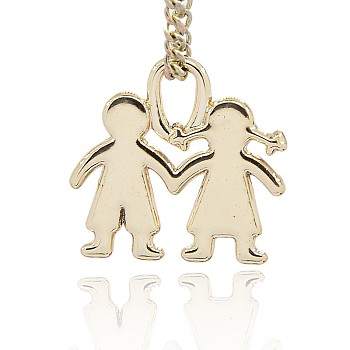 Nickel Free & Lead Free Golden Plated Alloy Pendants, Long-Lasting Plated, Lovers, Valentine's Day, 20x21x2.5mm, Hole: 3x5mm