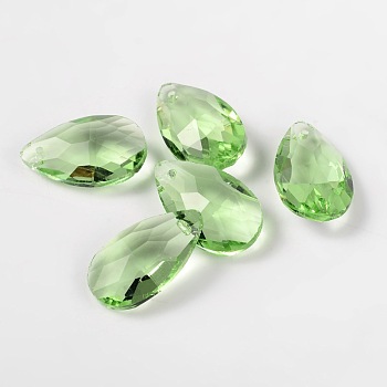 Faceted Teardrop Glass Pendants, Pale Green, 22x13x7mm, Hole: 1mm