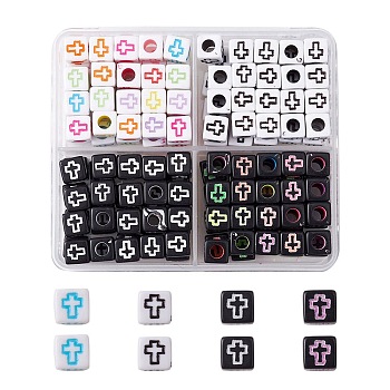 160Pcs 4 Styles Craft Style Acrylic Beads, Cube, Mixed Color, 6x6x6mm, Hole: 3mm, 40pcs/style