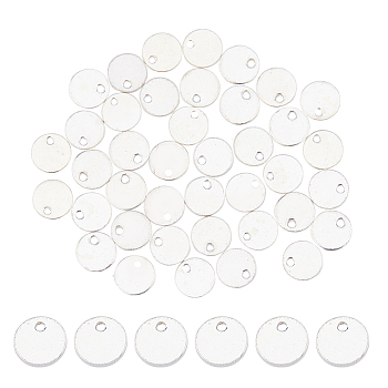 40Pcs 925 Sterling Silver Charms, Blank Flat Round, with 1Pc Suede Fabric Square Silver Polishing Cloth, Silver, 4x0.5mm, Hole: 0.7mm