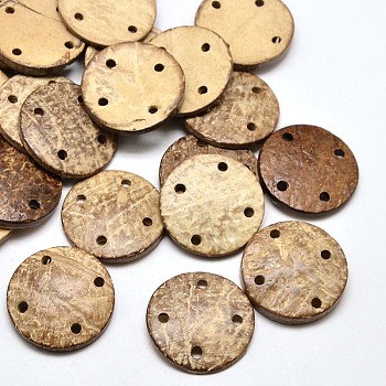 Dyed Flat Round 4-Hole Coconut Buttons, BurlyWood, 30x4~6mm, Hole: 3mm