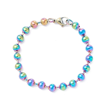 Ion Plating(IP) 304 Stainless Steel Ball Chain Bracelets, with Lobster Claw Clasps, for Women, Rainbow Color, 7-1/2 inch(19cm)
