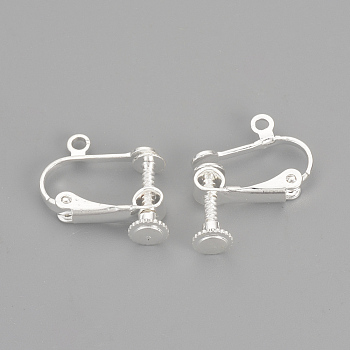 Brass Screw Clip-on Earring Findings, Spiral Ear Clip, Silver Color Plated, 15x17x5mm, Hole: 1.5mm