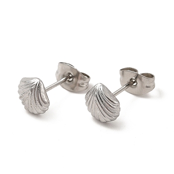 304 Stainless Steel Shell Shape Stud Earrings for Women, Stainless Steel Color, 7x7mm, Pin: 0.8mm
