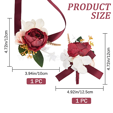 2Pcs 2 Style Silk Cloth Rose with Satin Ribbon Corsage Boutonniere & Wrist Corsages(AJEW-CP0005-94)-2