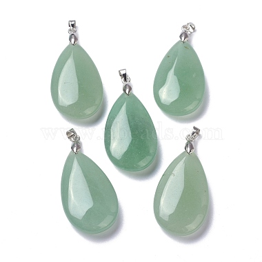 Platinum Teardrop Green Aventurine Pendants