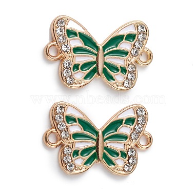 Light Gold Green Butterfly Alloy Rhinestone+Enamel Links