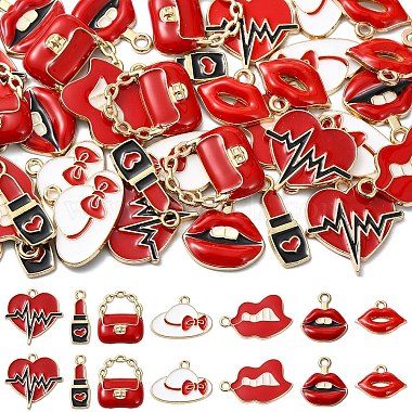 Red Mixed Shapes Alloy+Enamel Pendants