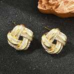 Brass Micro Pave Cubic Zirconia Stud Earrings, Knot, Lead Free & Cadmium Free, Long-Lasting Plated, Rack Plating, Real 18K Gold Plated, 16x16mm(EJEW-G471-45G)