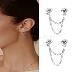 1 Pair Zinc Alloy with Crystal Rhinestone Stud Earrings for Women, Rhombus & Flat Round, Platinum, 35.5x6mm(EJEW-LP0004-69P)