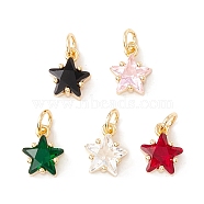 Rack Plating Brass Micro Pave Cubic Zirconia Charms, with Jump Rings, Long-Lasting Plated, Cadmium Free & Lead Free, Star, Real 18K Gold Plated, Mixed Color, 10.5x8.5x6mm, Hole: 3.2mm(ZIRC-I057-26G)