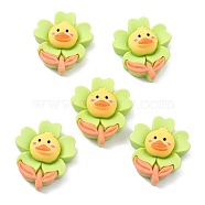Opaque Resin Cabochons, for DIY Accessories, Flower with Duck, Green Yellow, 22x19.5x8.5mm(RESI-I037-02)