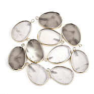 Electroplate Natural Smoky Quartz Pendants, with Iron Findings, Oval, Golden, 27~29x18~19.5x4~5mm, Hole: 1.8mm(G-S344-11D)