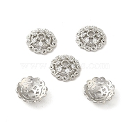 Rack Plating Brass Beads Caps, with Clear Cubic Zirconia, Long-Lasting Plated, Lead Free & Cadmium Free, Flower, Platinum, 10x10x3.5mm, Hole: 1.5mm(KK-B088-03C-P)