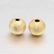 Real 18K Gold Plated Brass Textured Round Beads, Lead Free & Cadmium Free & Nickel Free, 4mm, Hole: 1mm(X-KK-L147-191-4mm-NR)
