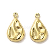 304 Stainless Steel Pendants, Textured, Teardrop Charms, Real 14K Gold Plated, 18x10.5x3mm, Hole: 1.6mm(STAS-L022-127G)