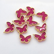Real 18K Gold Plated Brass Resin Links connectors, Butterfly, Cerise, 12x17x3mm, Hole: 1mm(KK-J197-03G)