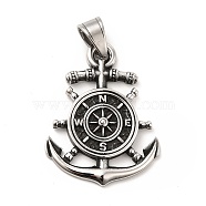 Tibetan Style 304 Stainless Steel Pendants, Anchor & Helm Charm, Compass Charm, Antique Silver, 42x32x4mm, Hole: 9x6.5mm(STAS-K243-11AS)