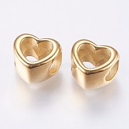 304 Stainless Steel European Beads, Ion Plating (IP), Large Hole Beads, Hollow Heart, Golden, 10.5x11.5x8mm, Hole: 5mm(STAS-I069-15G)