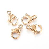 Ion Plating(IP) 304 Stainless Steel Lobster Claw Clasps, Parrot Trigger Clasps, Real 18k Gold Plated, 9x6x3mm, Hole: 1.2mm(STAS-H353-A-02G)